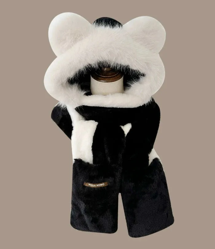 Cozy Velvet Bear Ears Winter Set - Scarf, Gloves, and Hat