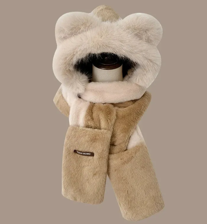 Cozy Velvet Bear Ears Winter Set - Scarf, Gloves, and Hat