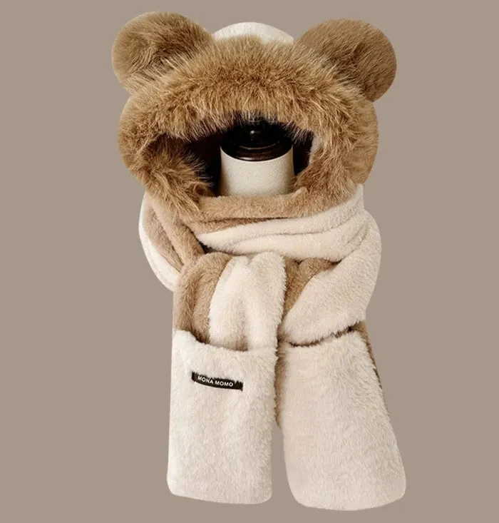 Cozy Velvet Bear Ears Winter Set - Scarf, Gloves, and Hat