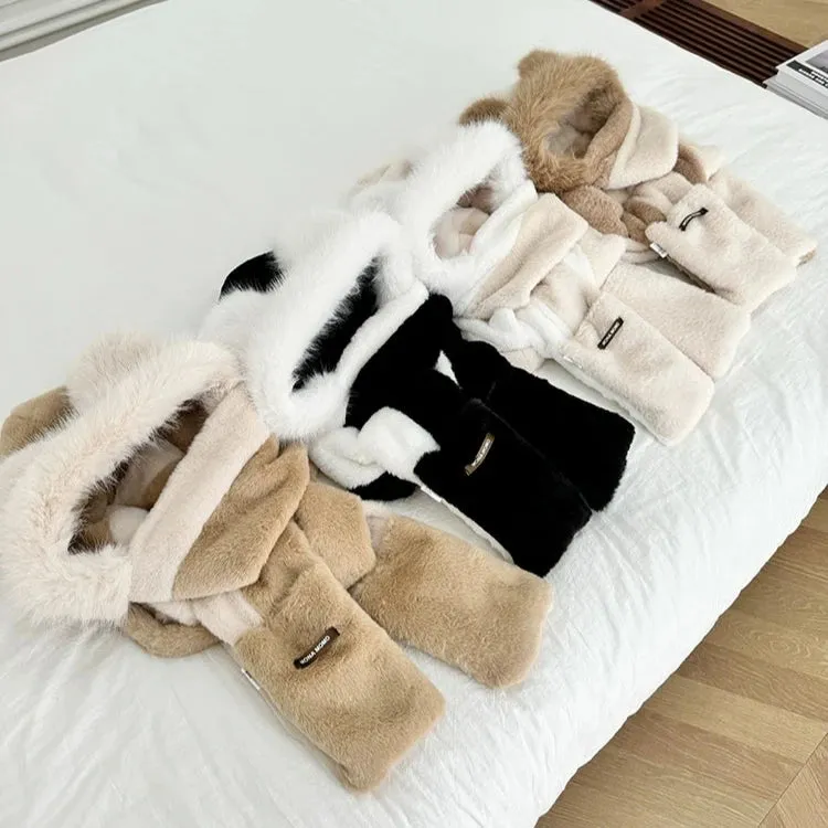 Cozy Velvet Bear Ears Winter Set - Scarf, Gloves, and Hat