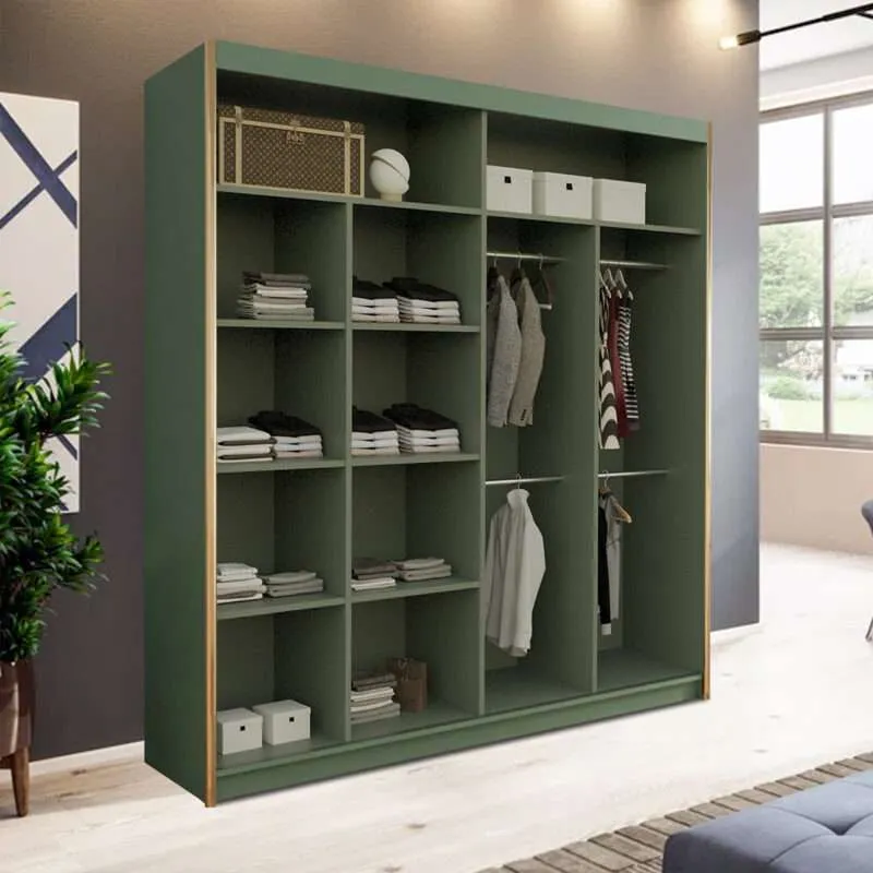 Creekbluff Queen Style Sliding Door Wardrobe - Elegant Green Wardrobe for Modern Homes
