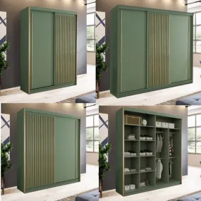 Creekbluff Queen Style Sliding Door Wardrobe - Elegant Green Wardrobe for Modern Homes