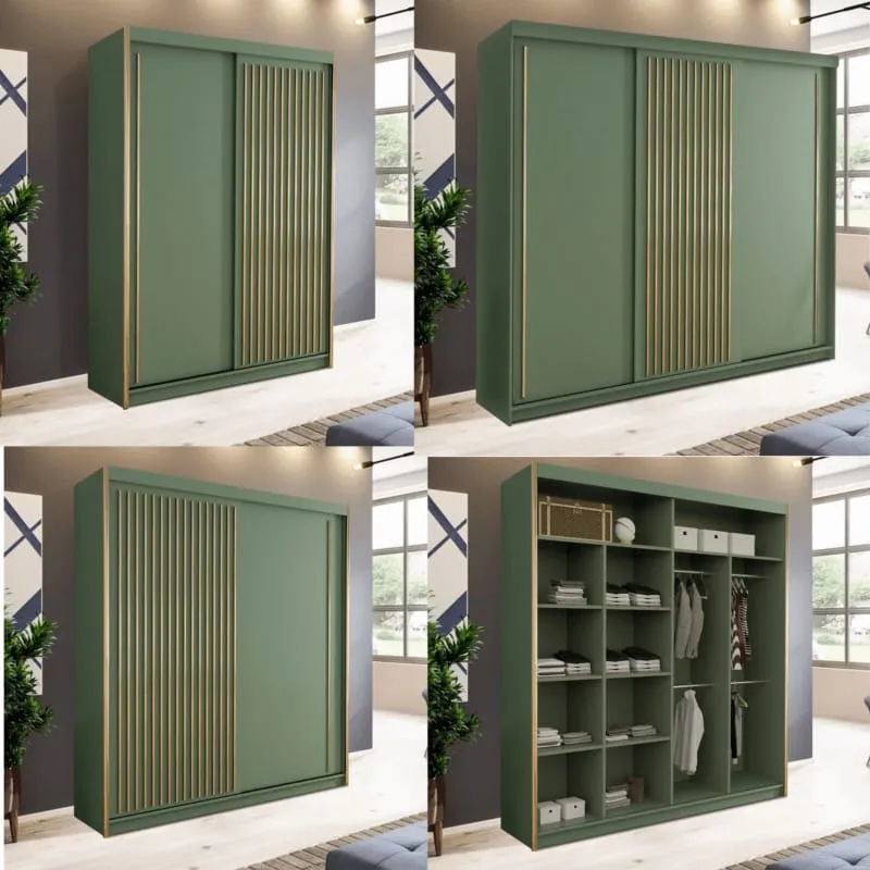 Creekbluff Queen Style Sliding Door Wardrobe - Elegant Green Wardrobe for Modern Homes