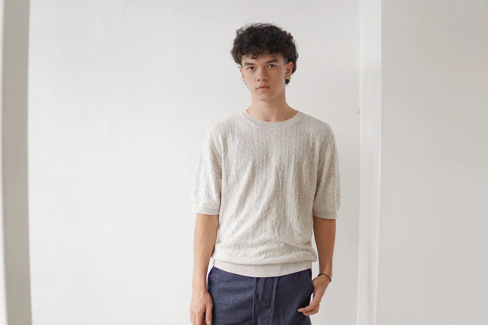 Crew Neck Summer Knit Top - Oatmeal Lucky Bamboo