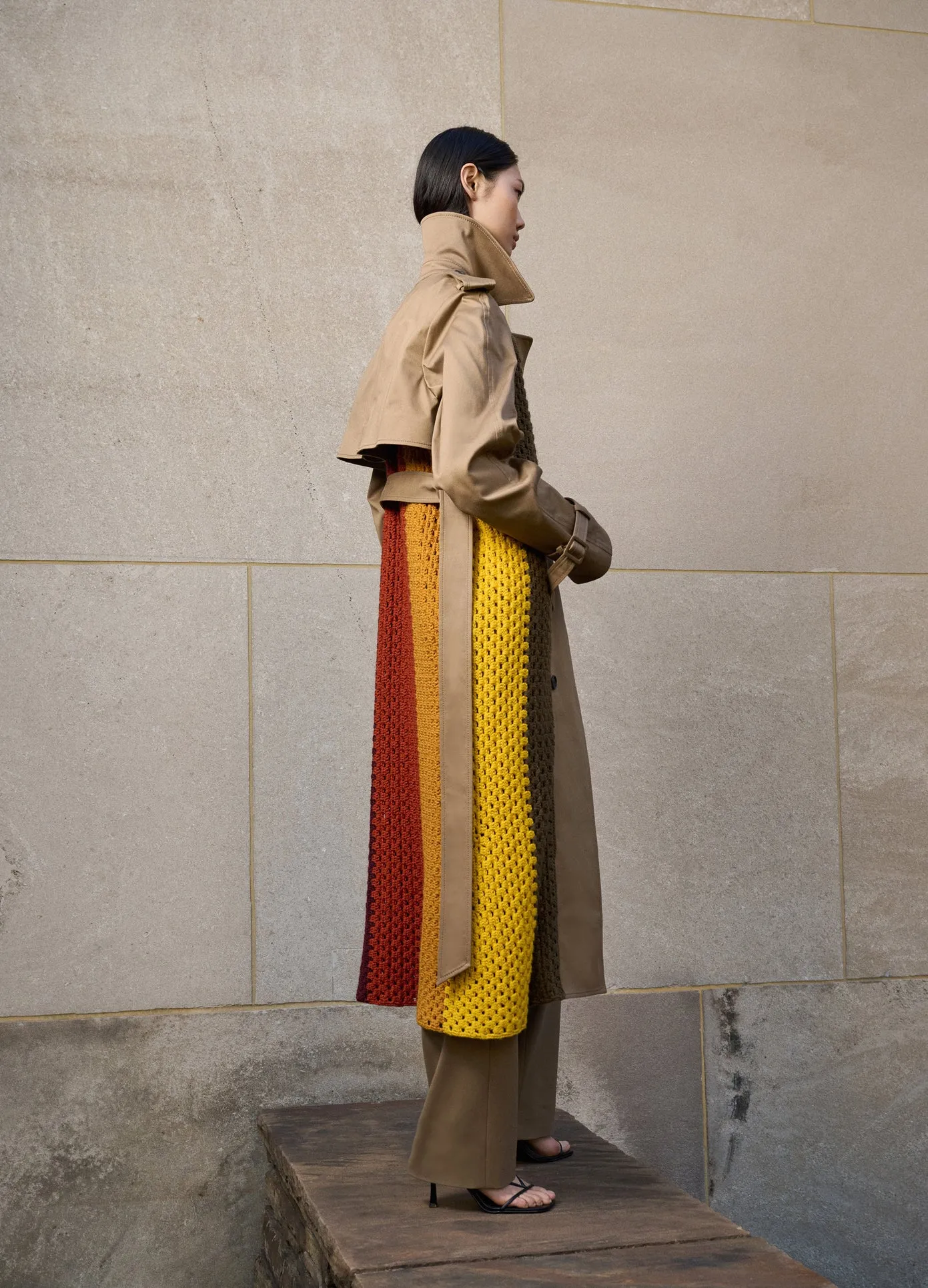 Crochet Combo Trench Coat