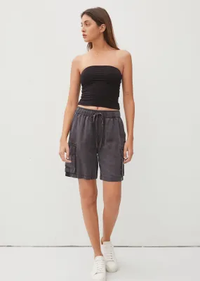 Dara, Womens Drawstring Cargo Short Wrinkle Resistant Tencel, Charcoal