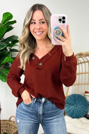 Derita Waffle Knit V-Neck Button Top - BACK IN STOCK
