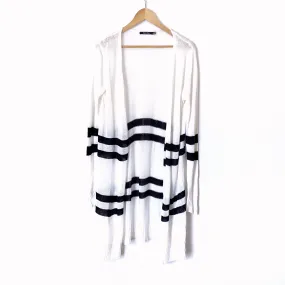 Doe & Rae White Striped Knit Open Long Cardigan- Size S