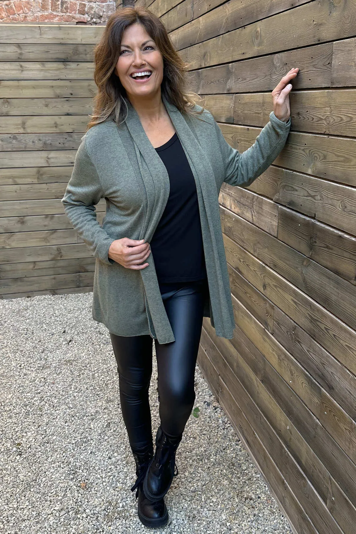 Eadie Drape Front Cardigan Khaki