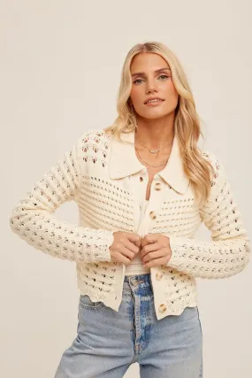Ecru Scallop Cardigan