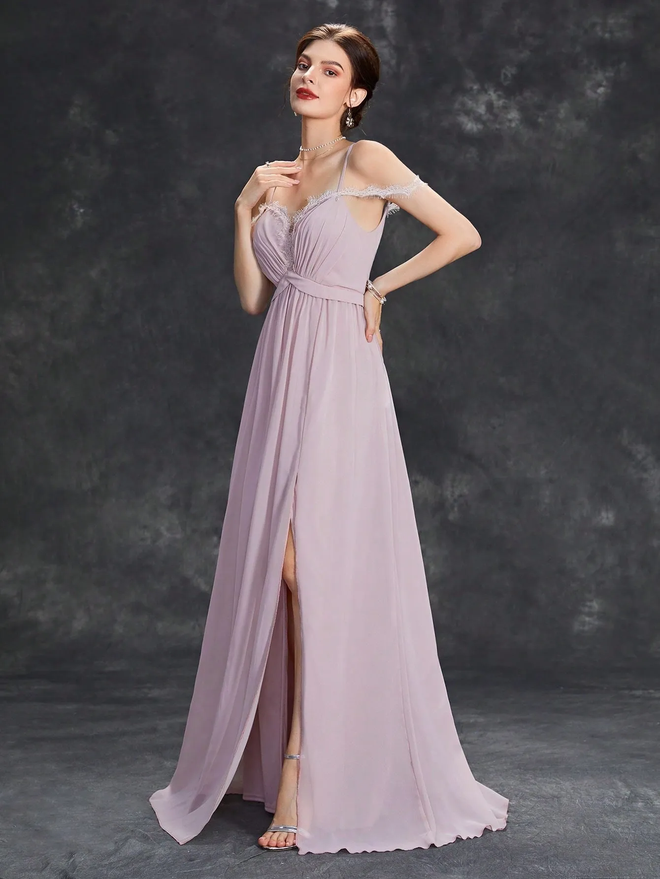 Elegant Lace up Split A Line Evening Dress
