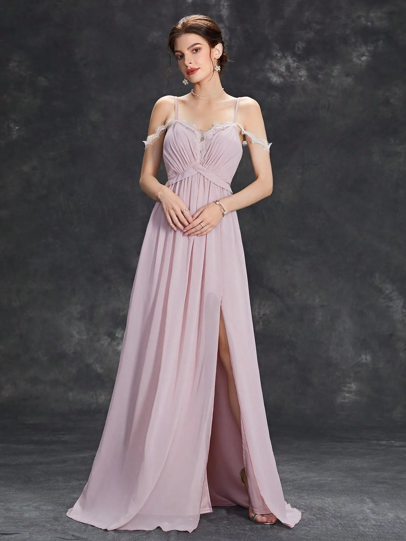 Elegant Lace up Split A Line Evening Dress