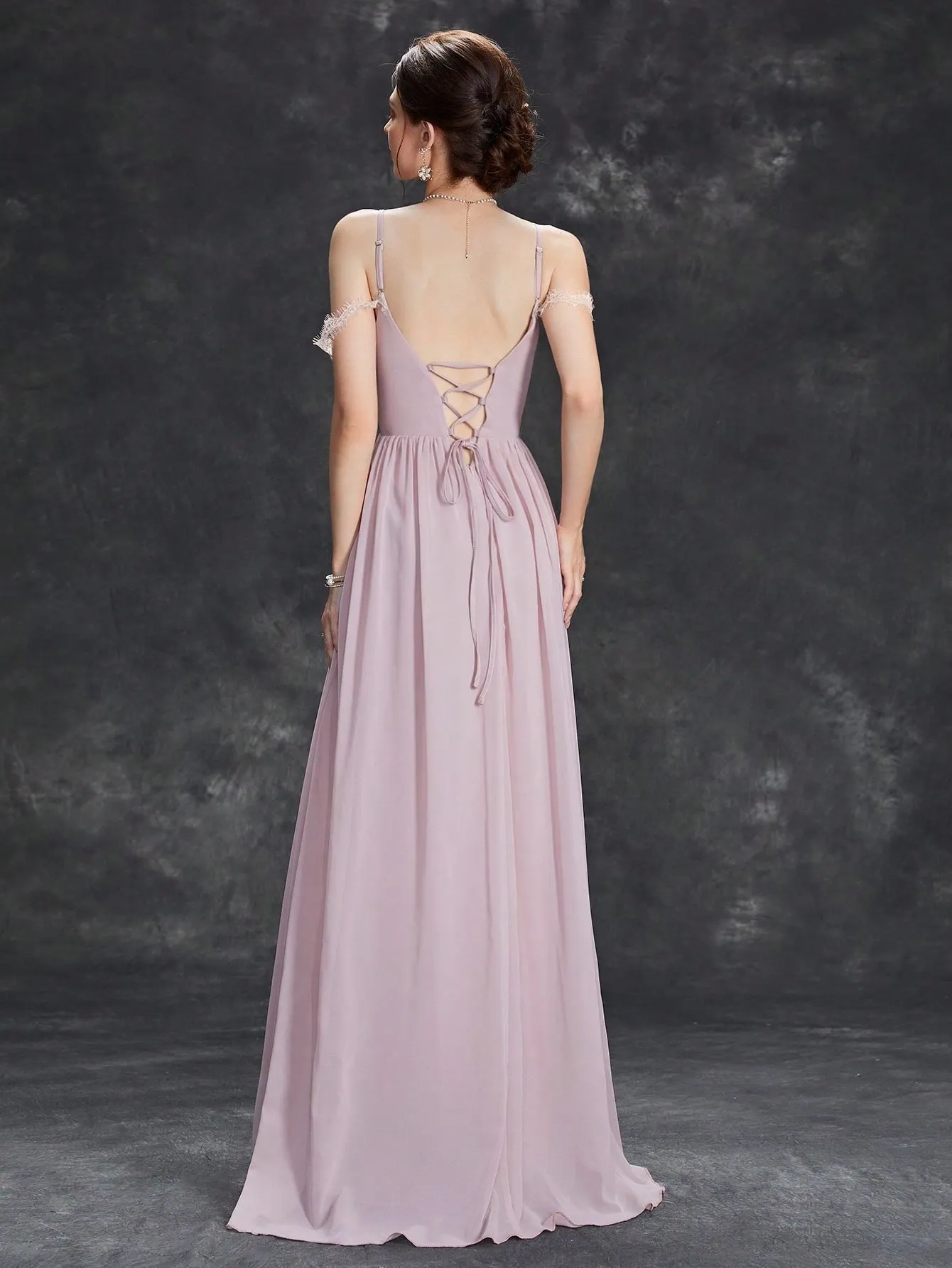 Elegant Lace up Split A Line Evening Dress