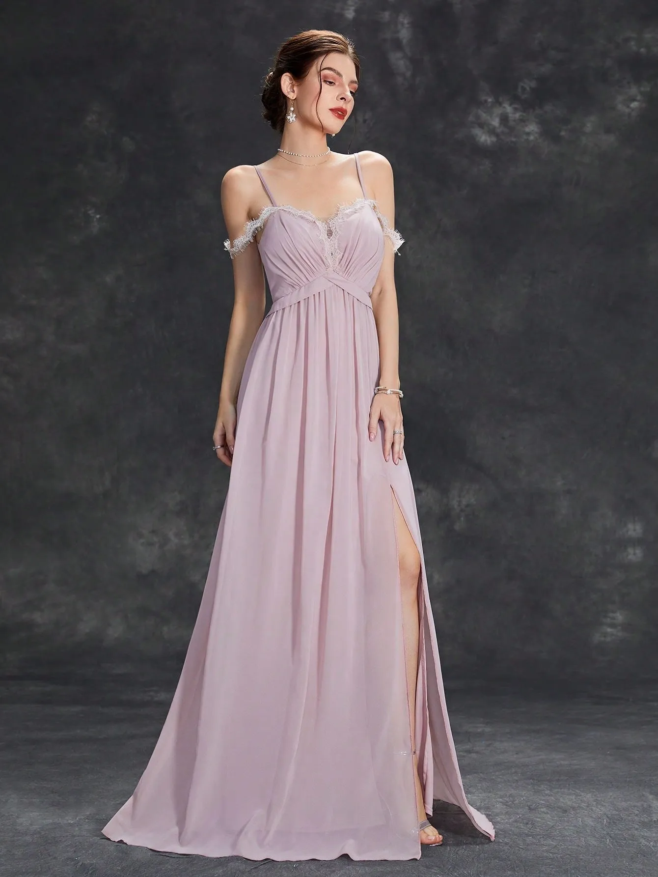 Elegant Lace up Split A Line Evening Dress