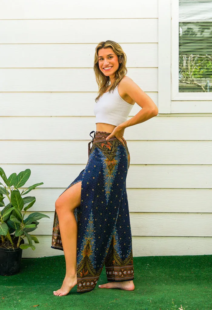 Enchanted Peacock Palazzo Wrap Pants