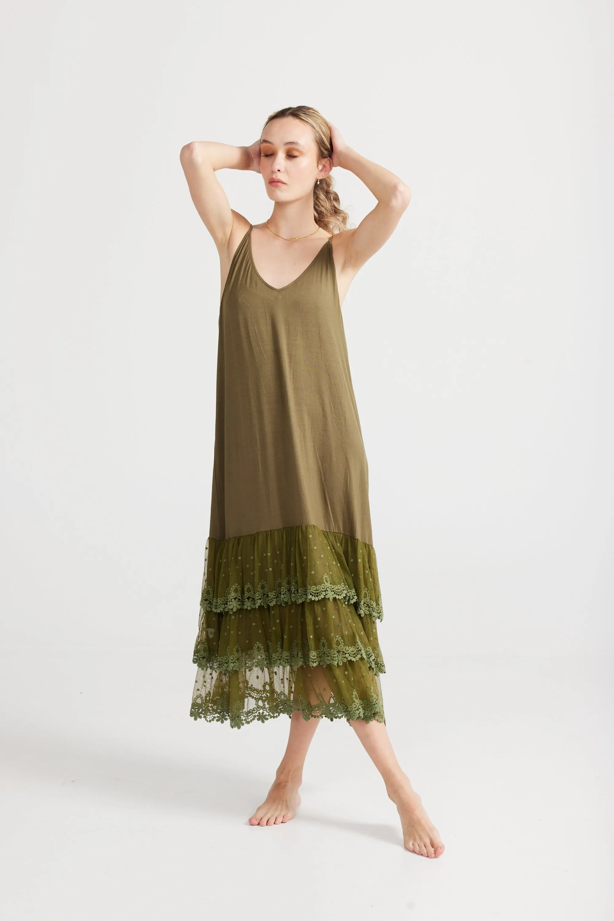 Evangeline slip dress. Moss