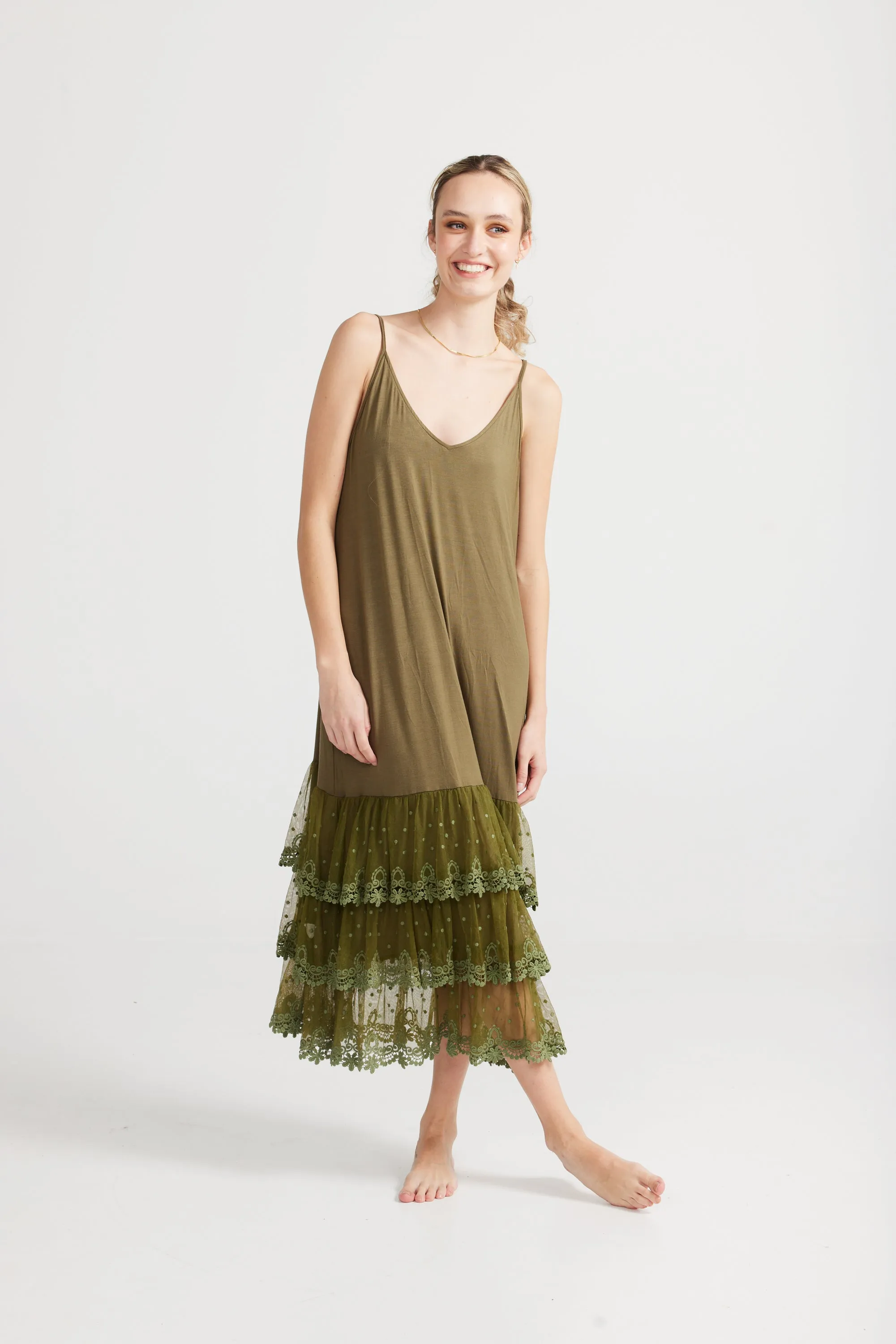 Evangeline slip dress. Moss