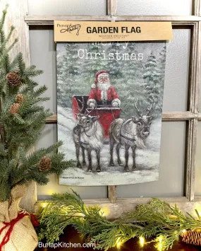 (F) Rustic Santa & Reindeer Garden Flag