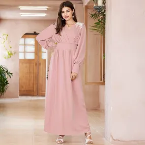 FashionSierra - Women Backless Dress Elegant Banquet High Waist Dress Appliques Decoration Latern Long Sleeve Maxi Dresses Women