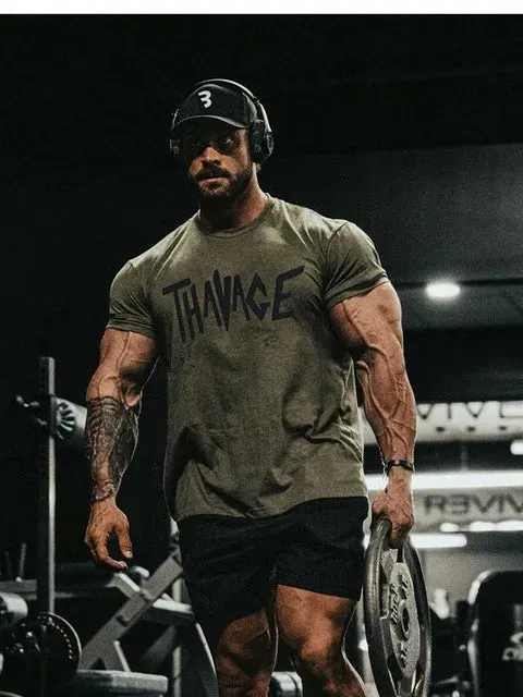 Fitness Thavage Sports T-Shirt Men's Running Body building Workout