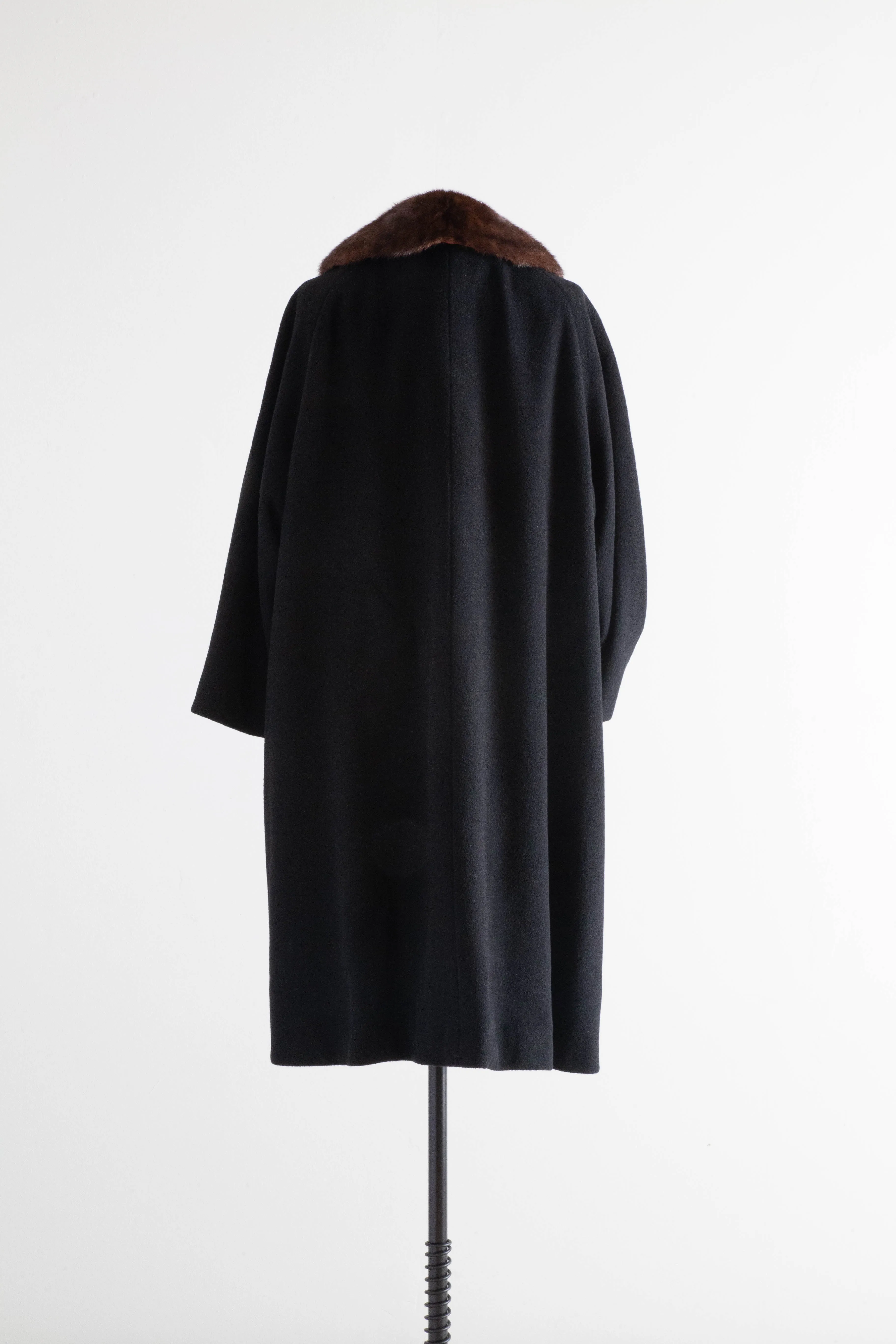 Gorgeous Late 1950's Black Cashmere Cocoon Coat With Mink Collar / ML