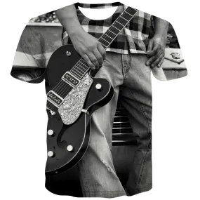 Guitar T-shirt Men Music T shirts Funny Wooden T-shirts Graphic Metal Tshirts Novelty