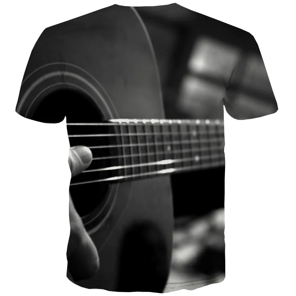 Guitar T shirts Men Music T shirts Funny Wooden T-shirts Graphic Metal Tshirts Novelty