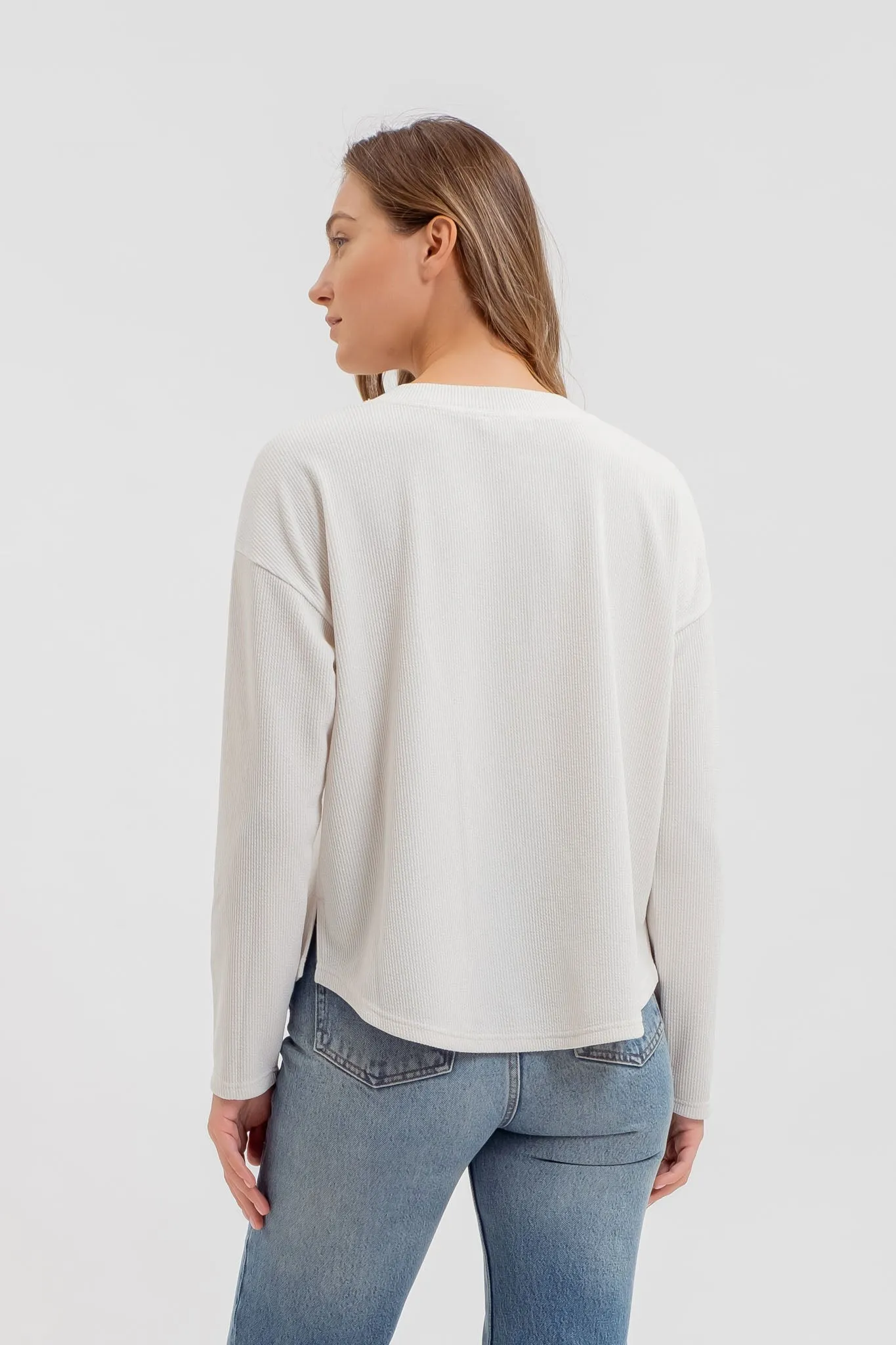 HALF BUTTON DOWN LONG SLEEVE HENLEY KNIT TOP