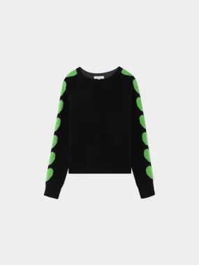Heart Sleeve Sweater-Black/Lime Green