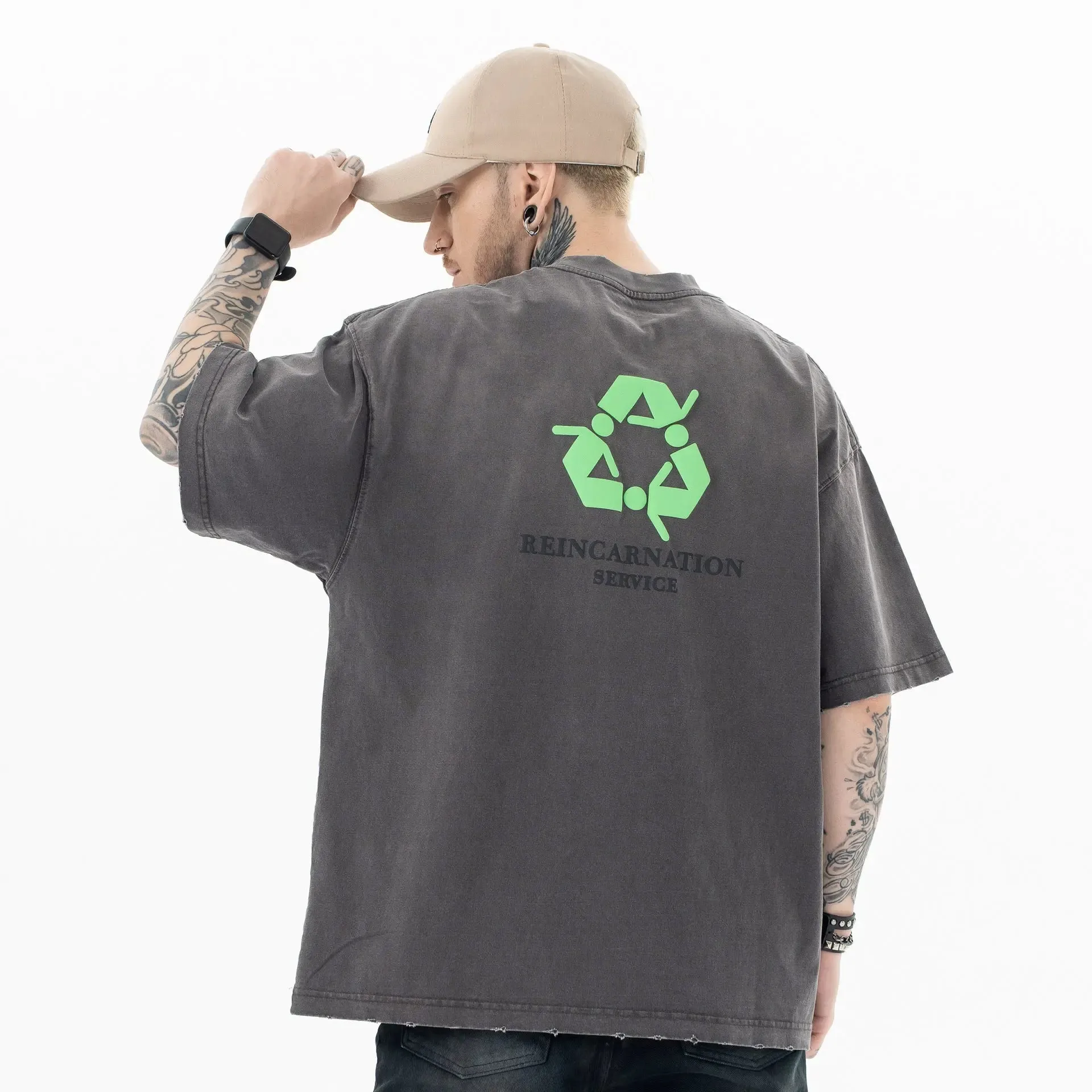 Heavy Washed Letter Print T-shirt
