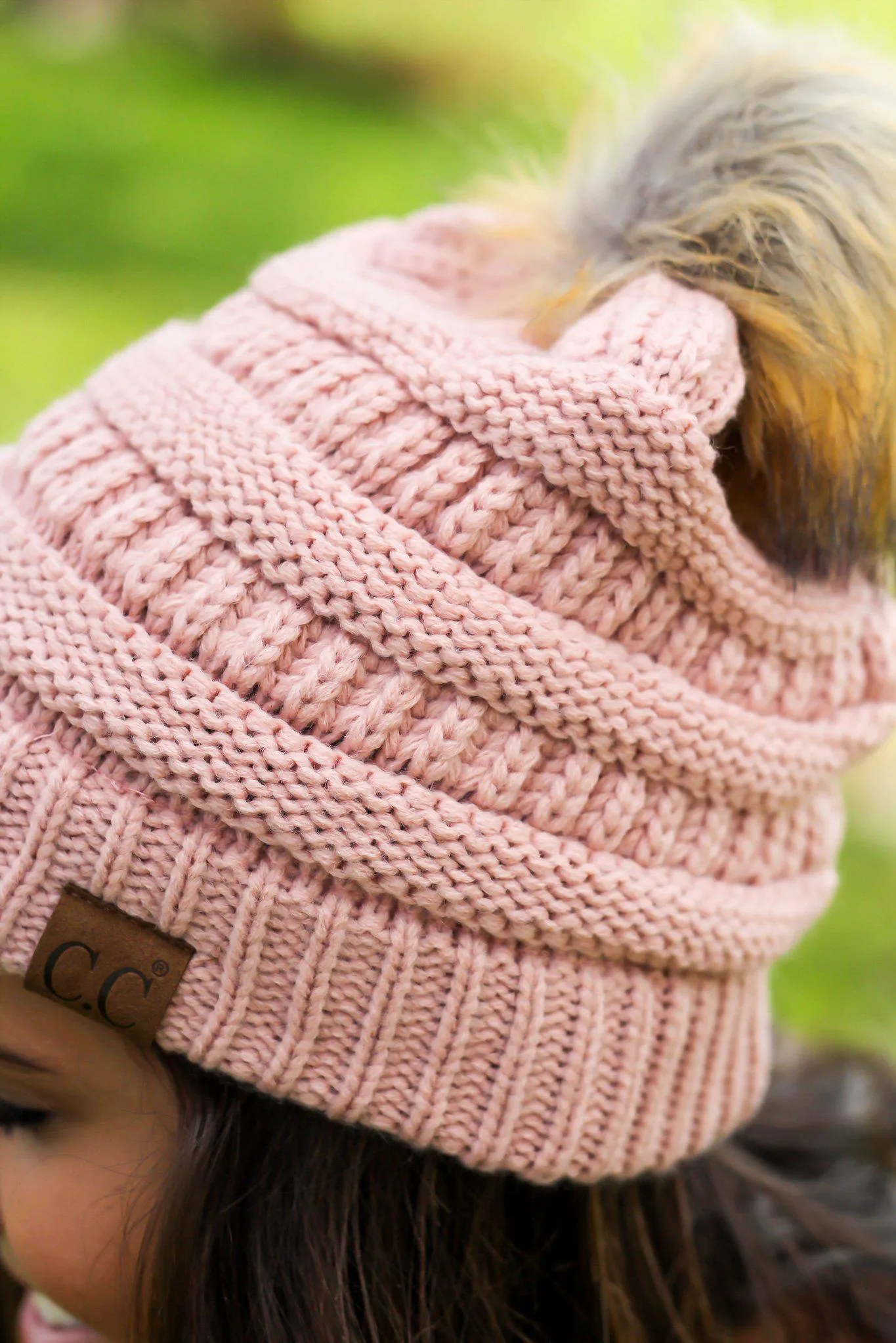 Indi Pink Knit Beanie with Pom Pom