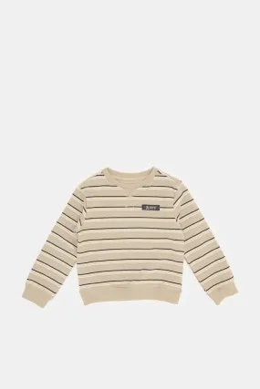 Infant Boys Beige Striped Round Neck Sweatshirt