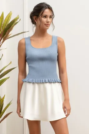 Into the Blue Lettuce Hem Top
