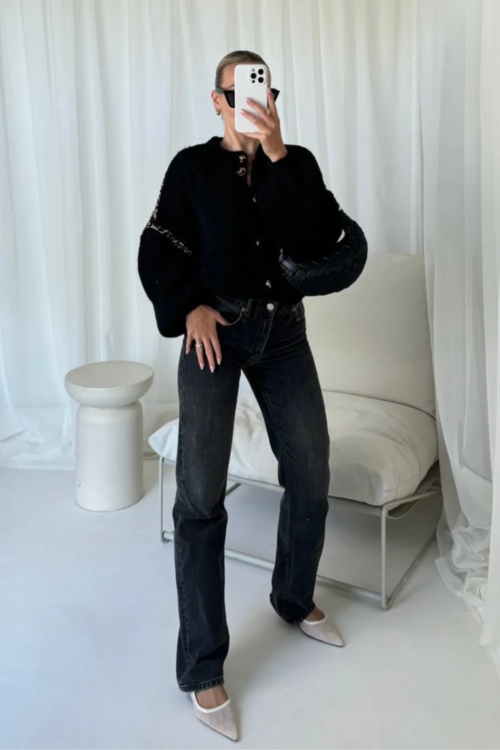 Katie black leopard detailed cardigan