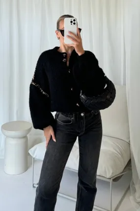 Katie black leopard detailed cardigan
