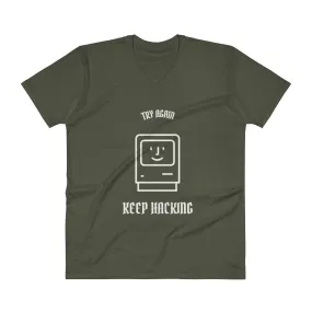 Keep hacking  - V-Neck T-Shirt (white text)