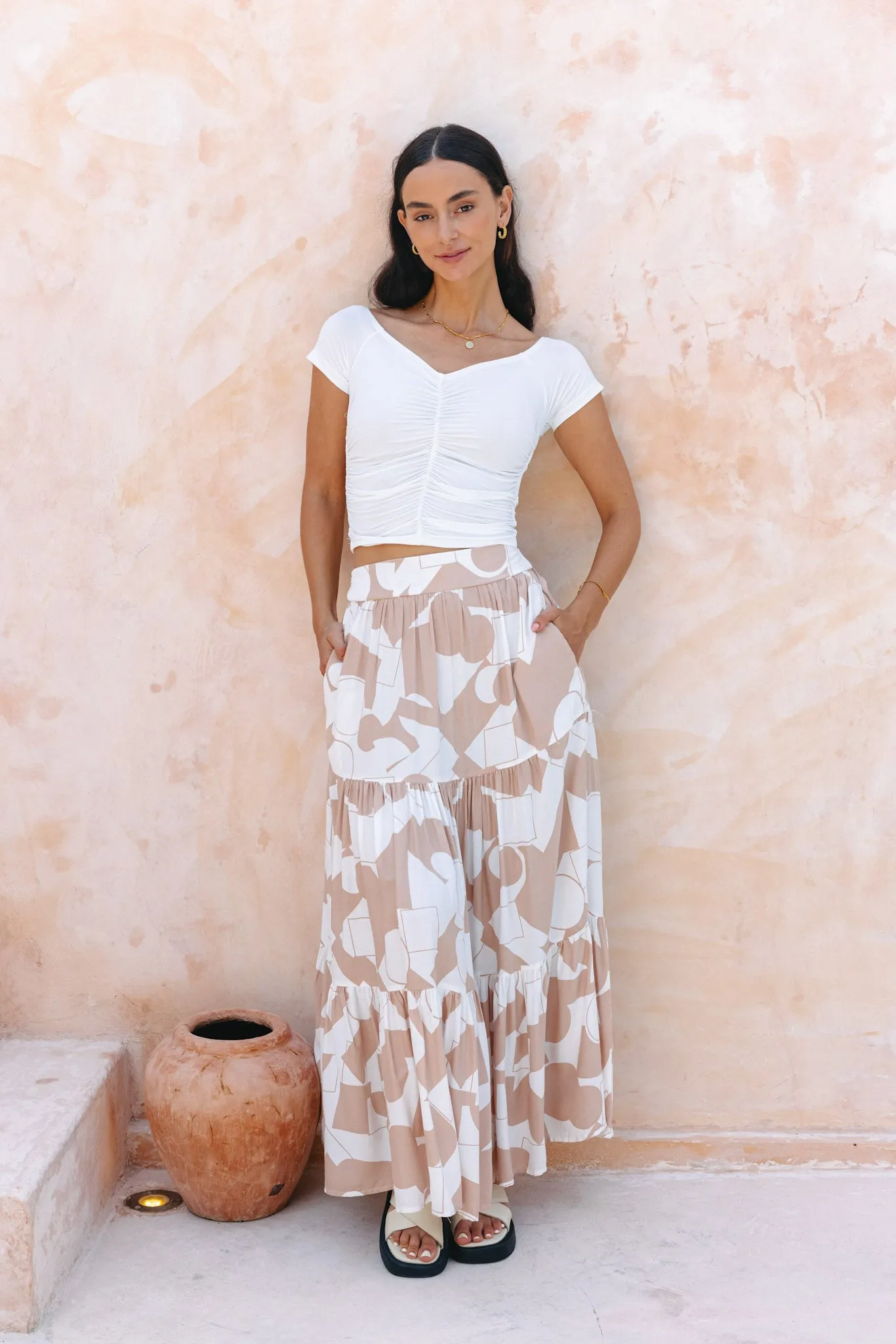Kelsey White Reversible Ruched Crop Top
