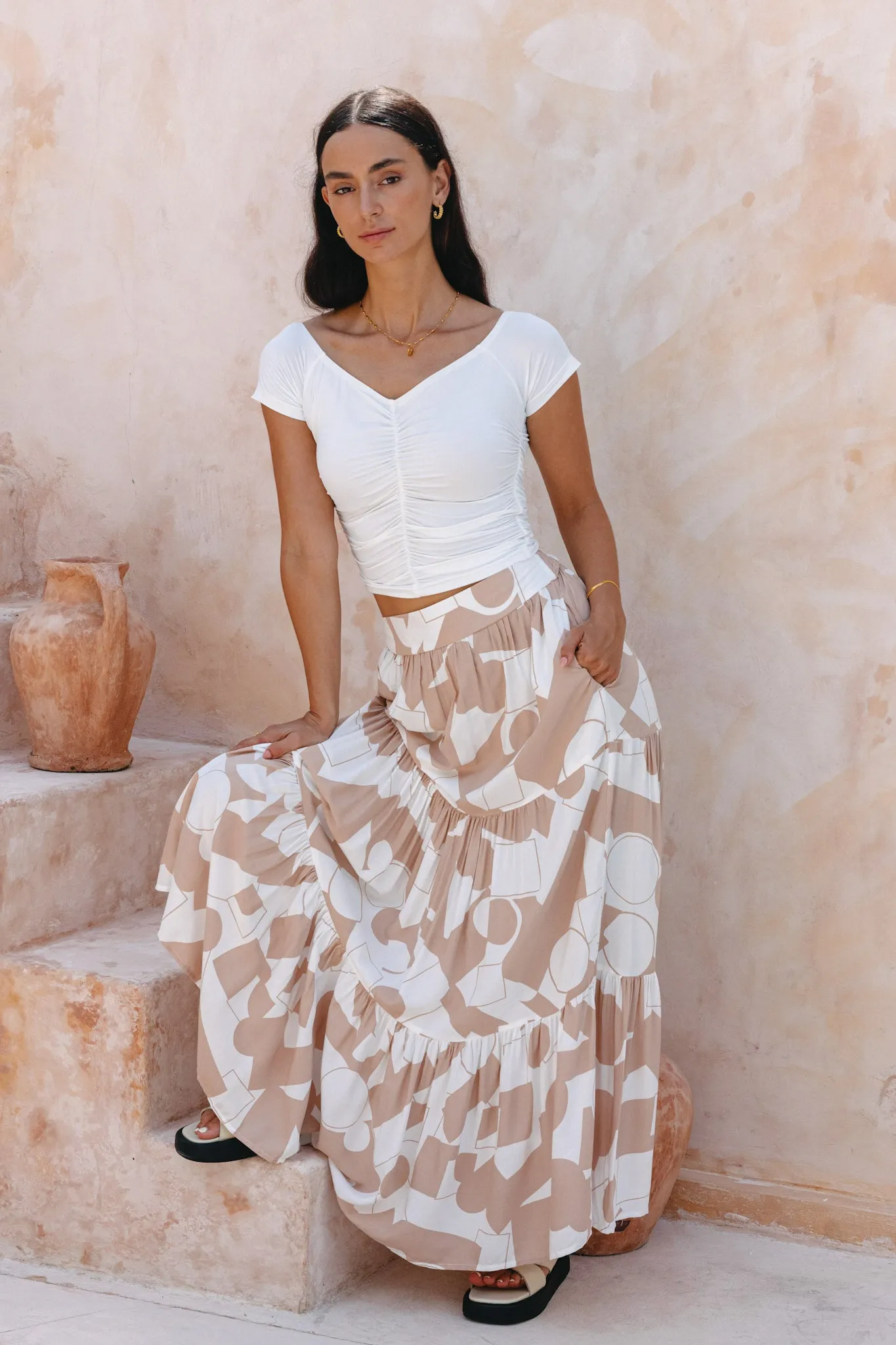 Kelsey White Reversible Ruched Crop Top