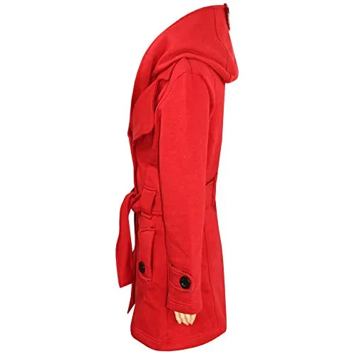 Kids Girls Overcoat Hooded Trench Coat Lapels Red Padded Long Parka Jacket 5-13Y