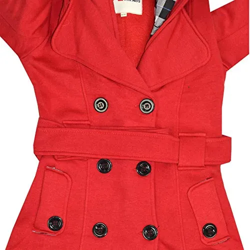 Kids Girls Overcoat Hooded Trench Coat Lapels Red Padded Long Parka Jacket 5-13Y