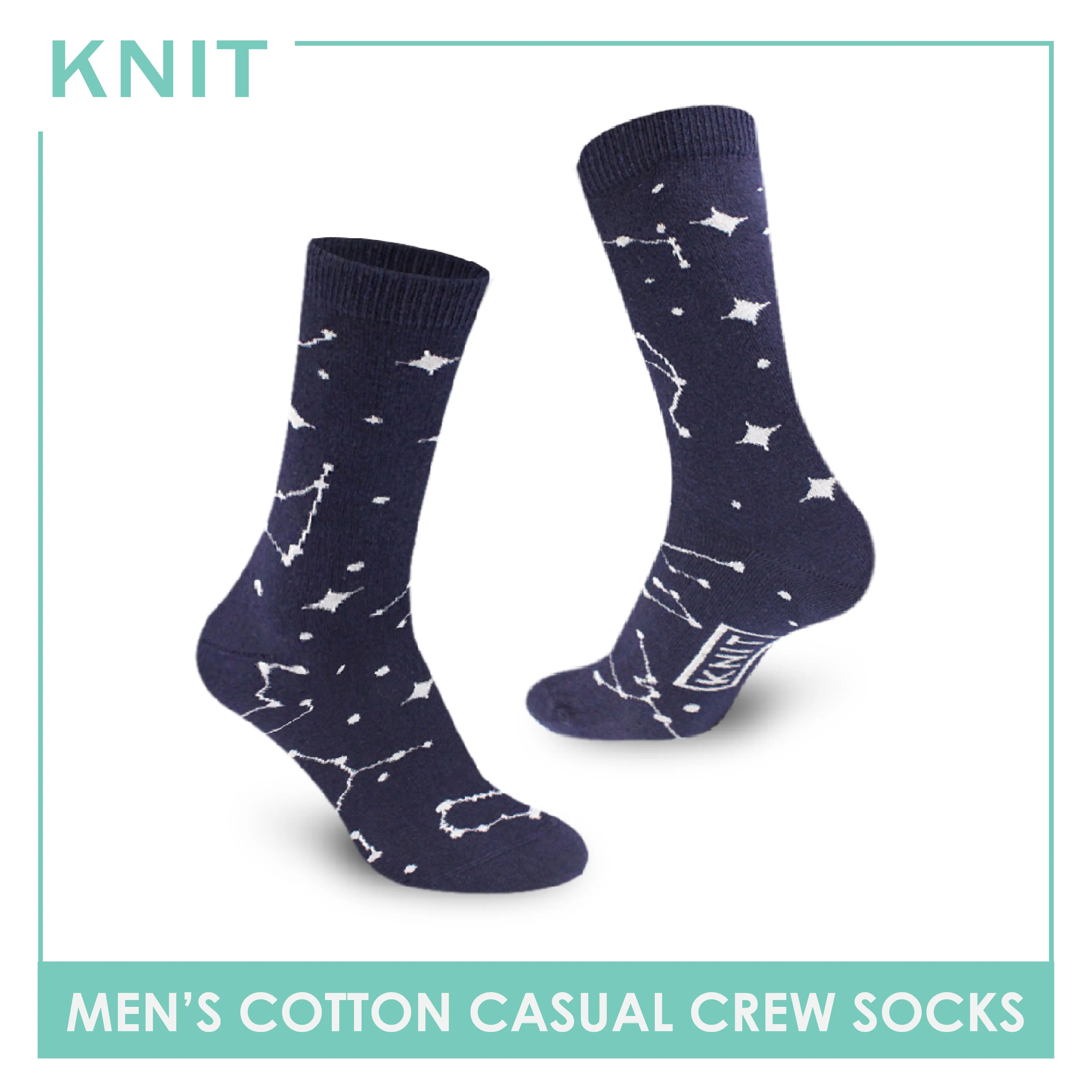 Knit Men's Constellation Cotton Light Performance Crew Socks 1 Pair KMC2404