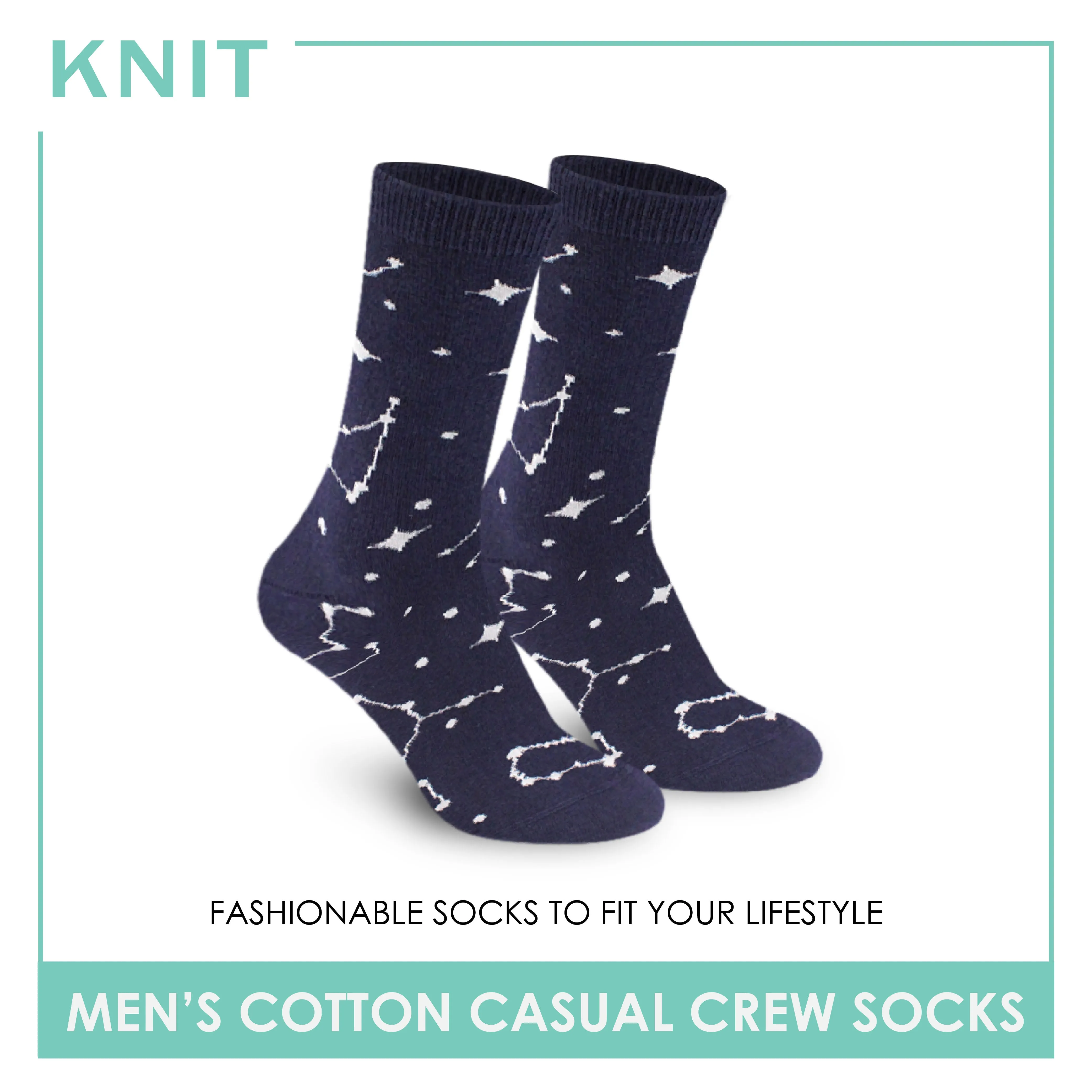 Knit Men's Constellation Cotton Light Performance Crew Socks 1 Pair KMC2404