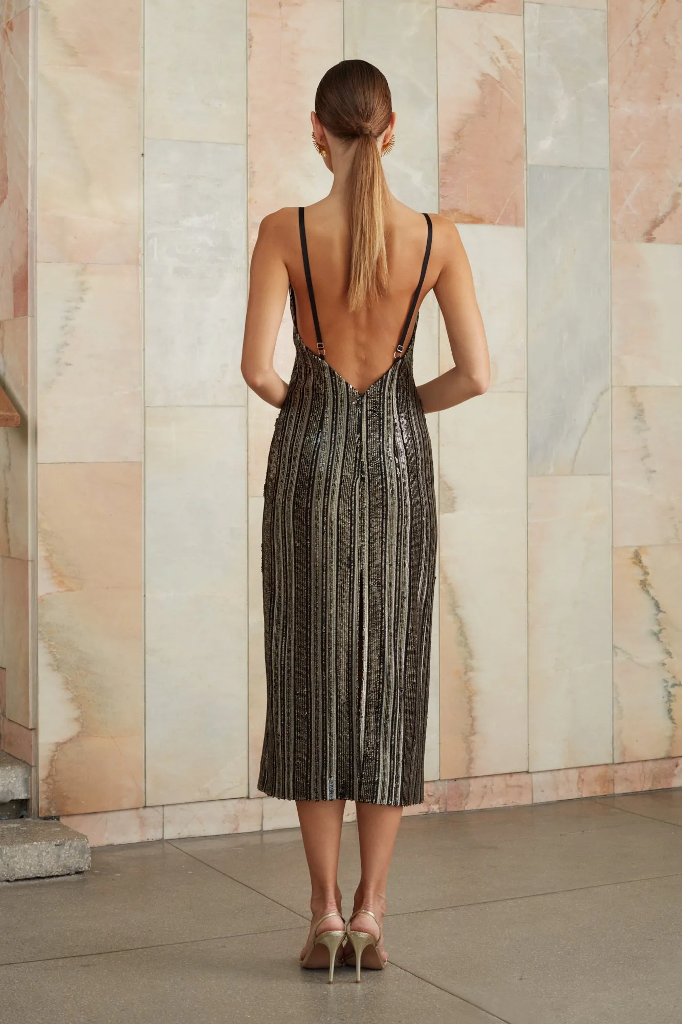LAYLA black gold slip sequin dress