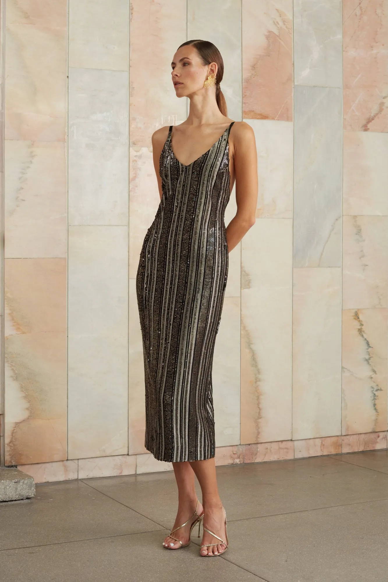 LAYLA black gold slip sequin dress