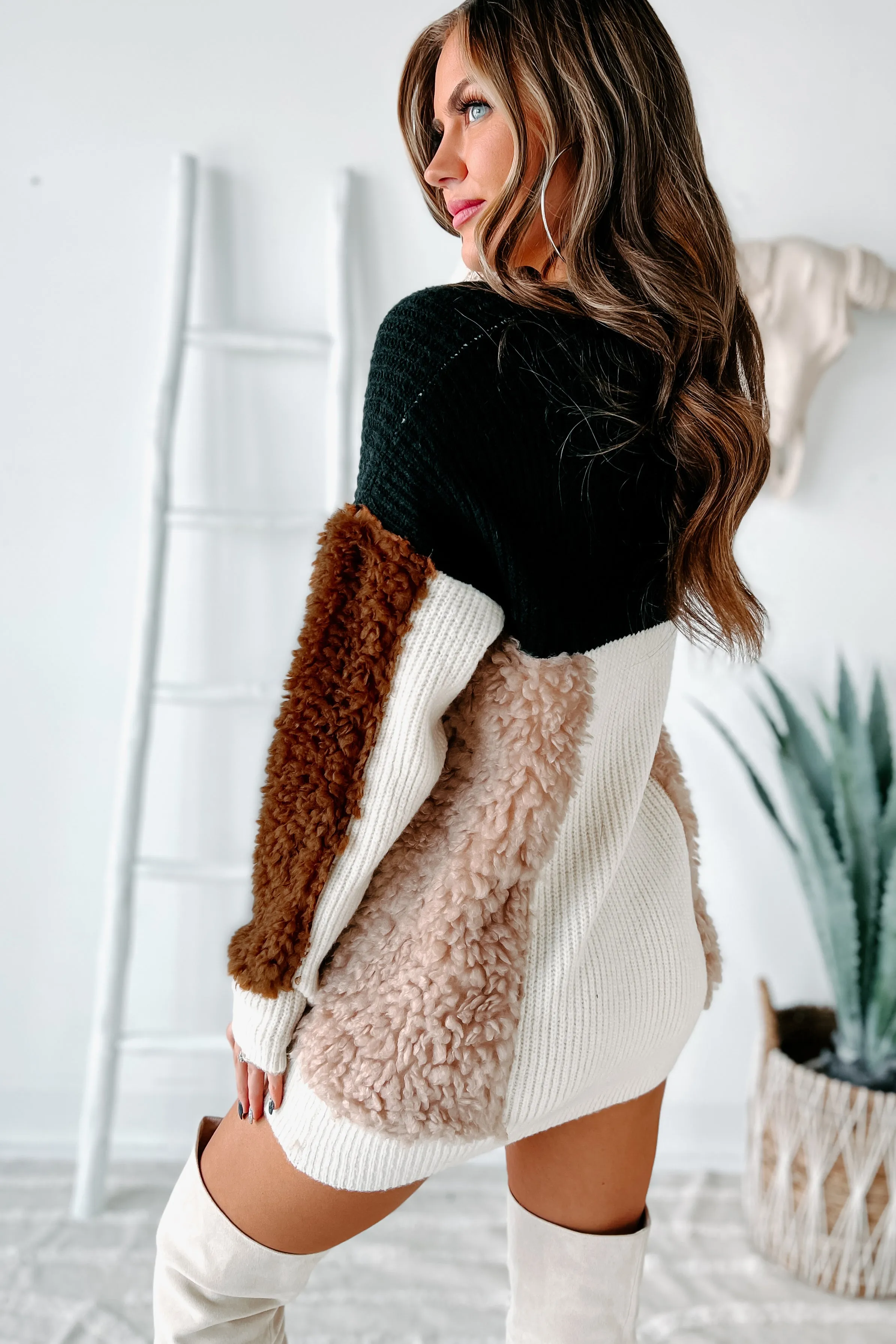 Lily Color Block Button-Front Cardigan (Black/Camel)