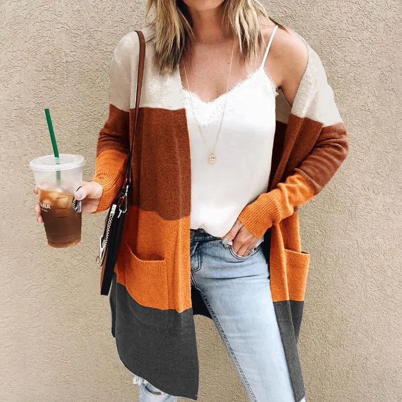 Long color block cardigan