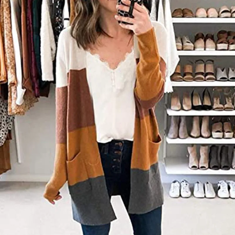 Long color block cardigan