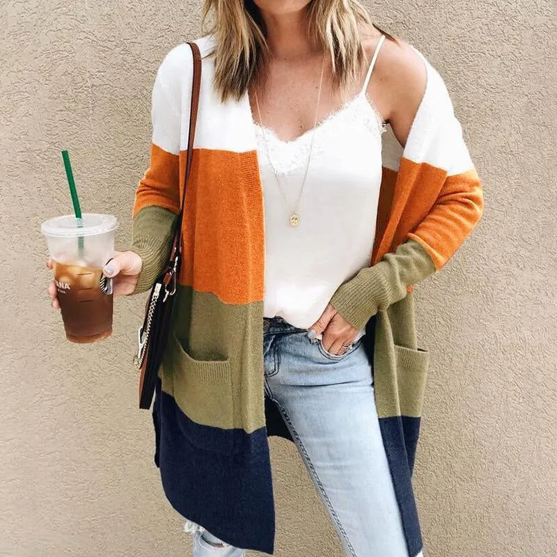 Long color block cardigan