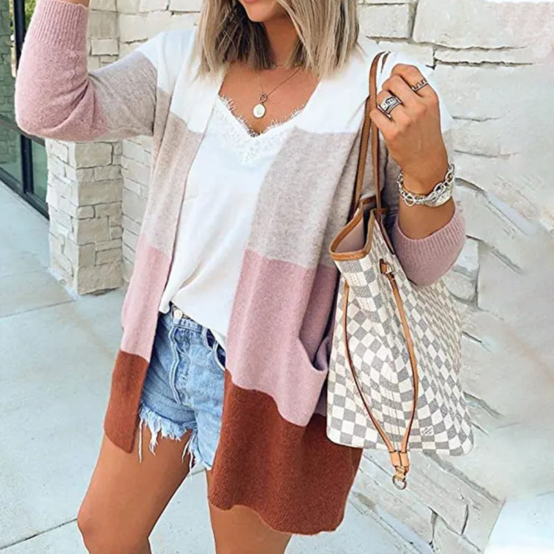 Long color block cardigan