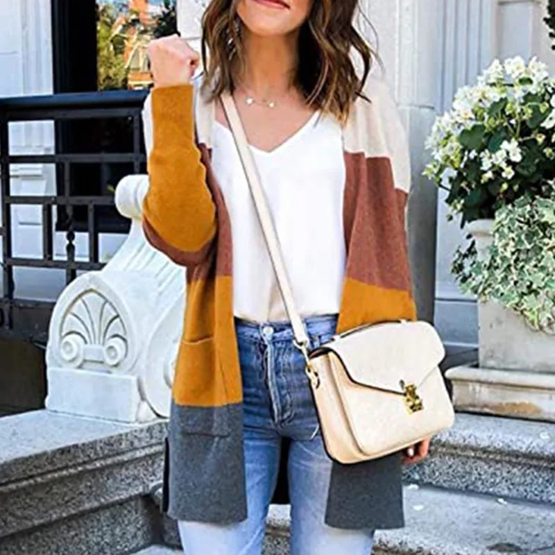 Long color block cardigan
